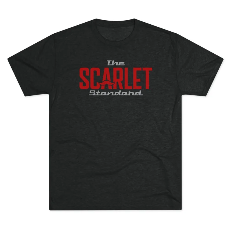 The Scarlet Standard brand triblend tee with wordmark logo